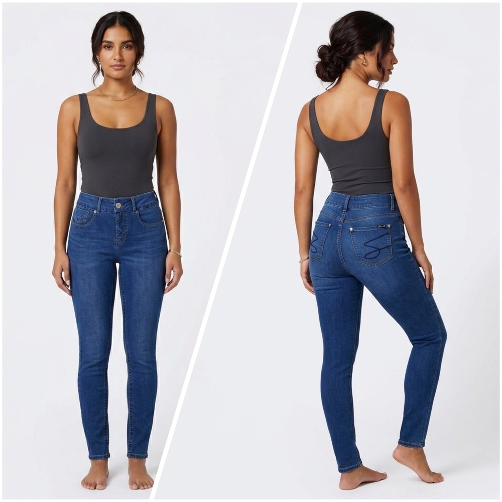 Seven7 Tummy Less Skinny Jeans Womens‎ 10 Blue High Rise Stretch Denim Slimming